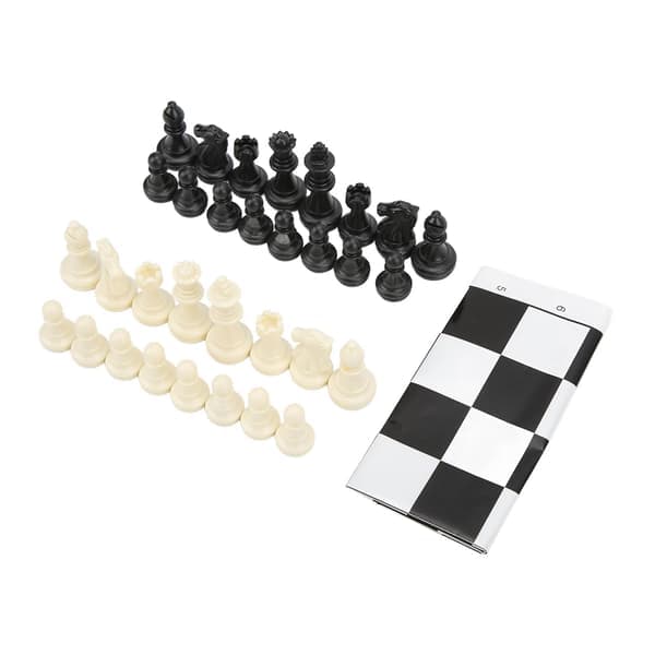 32 schackpjäser i plast, medeltida, internationell standard, schackset med schackbräde