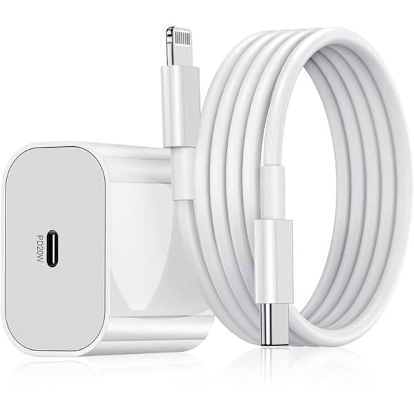 iPhone 20W hurtiglader med adapter + 1m Lightning-kabel, hvit, 1-pakning