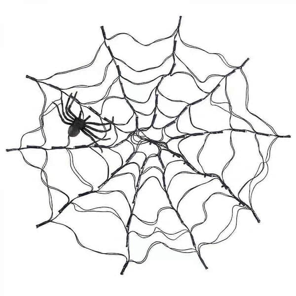 Halloween-dekorationslys Spindelvæv LED Sort Spindelvæv Lys 4FT Diameter 70 LED Vandtætte Lys og Sort Edderkop