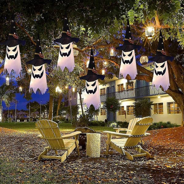 Lysende spøgelse og heksehat dekorationssæt til indendørs og udendørs Halloween-belysning (3 stk.)