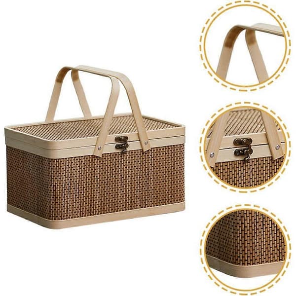 Bambukorg Natur -Vänlig Vävd Korg Bambu Picknickkorg