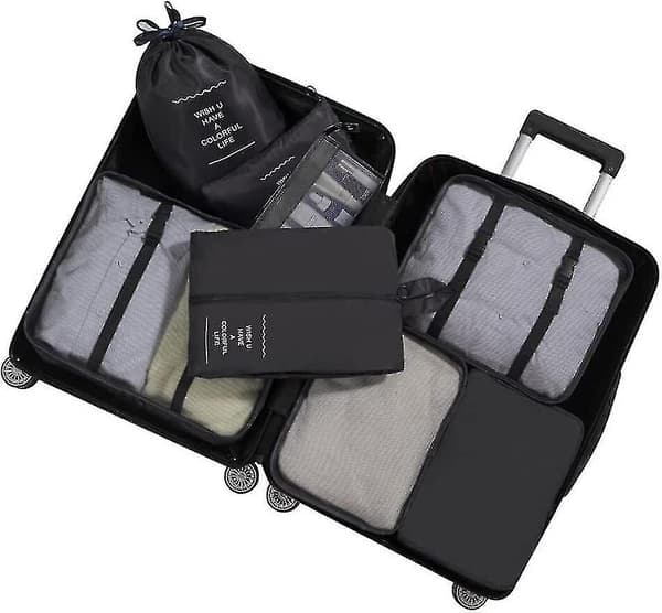 8-pack resväska organizer set - förvaringsväskor, packkuber, presenter svart Black