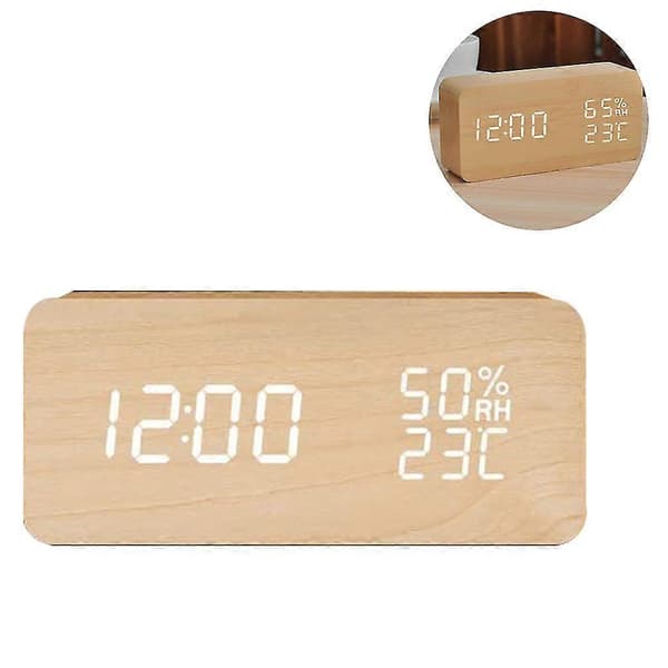 Digital väckarklocka i trä med stor LED-display, bra för snooze