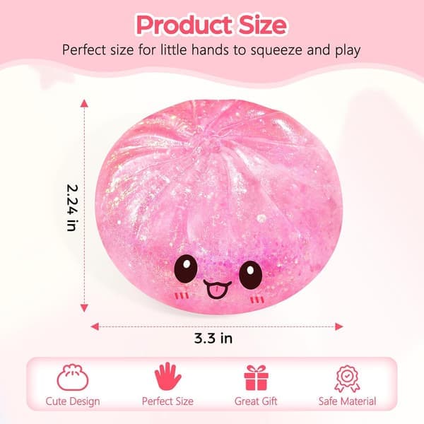 Sugar Dumpling Squishy Mystery Box, Glitter Bao Bun Klemmeleke, Stressavlastende Leke (Rosa) rosa