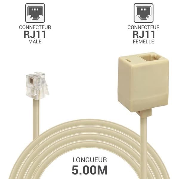 Telefonforlænger RJ11 han til RJ11 hun 5 m beige
