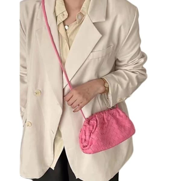 PU Vävd Väska Satchel Cloud Mini Läder Clutch Rosa pink