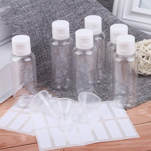 12-pack flip-top plastkosmetikflaskor, påfyllningsbara vätskebehållare, kosmetikflaskor i resestorlek, 50 ml