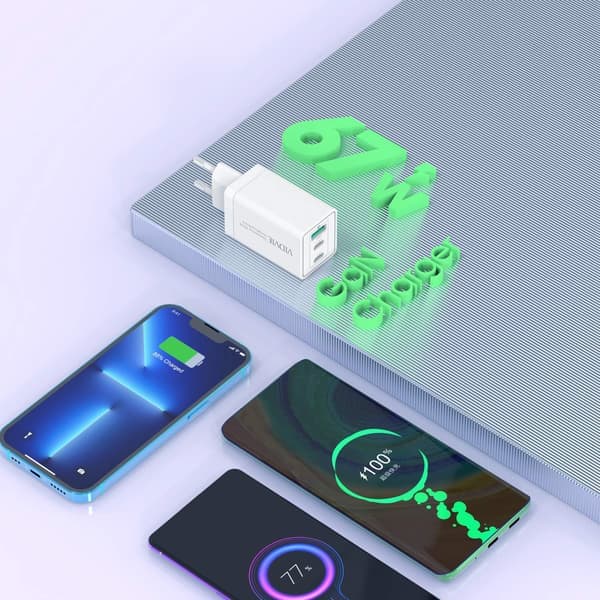 SuperRask Lader GaN 67W 3X(1x USB A - 2x USB C) iPhone 15-serien Hvit