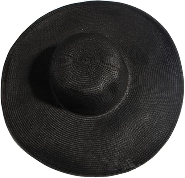 Damehat med bred skygge, stråsolhat, UPF 50, sommerhat, foldbar, strandhat, solhat, stråhat, sort