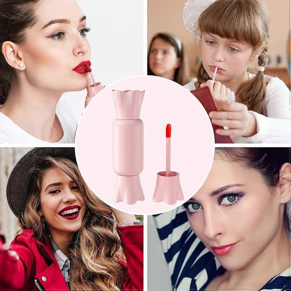12-pakning tomme lipgloss-tuber, godteri-formede plastleppestiftbeholdere, påfyllbare, klare