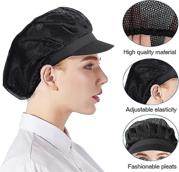 Svart 3-pack kockmössa Kök Matlagning Kockmössa Matservering Hårnät för kvinnor En storlek