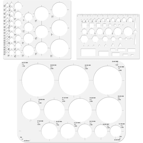 3-delad cirkelmallinjal, cirkelnormograf, mätmallar i plast, geometrisk ritmall, cirkelplotter för ritning, mätning