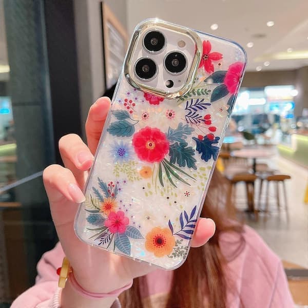 Skjelltekstur Blomst TPU-telefondeksel til iPhone 14 Blomster X3