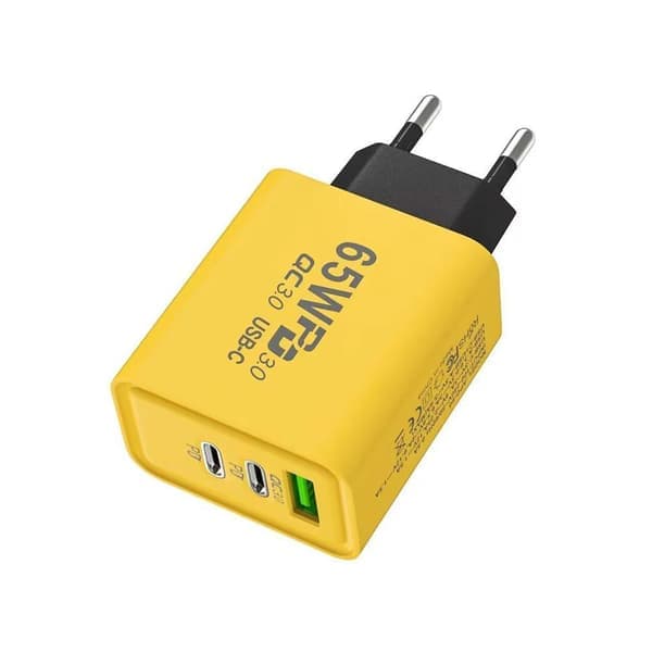 65W USB C Lader Hurtiglading EU Plugg PD USB-C Type-C Hurtiglading yelllowB EU PLUGG yelllowB EU PLUGG yelllowB EU PLUG