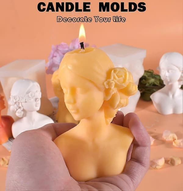 Stearinlysforme Rosepige, 3D Kropsform til Stearinlysfremstilling, 3D Voks Stearinlysforme, Silikoneharpiksform til Valentinsdag, Tykke Kunstforme til
