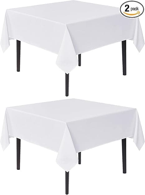 2 stk 54x54 tommer hvite firkantede polyesterduker, vaskbare duker til middag og festdekorasjon