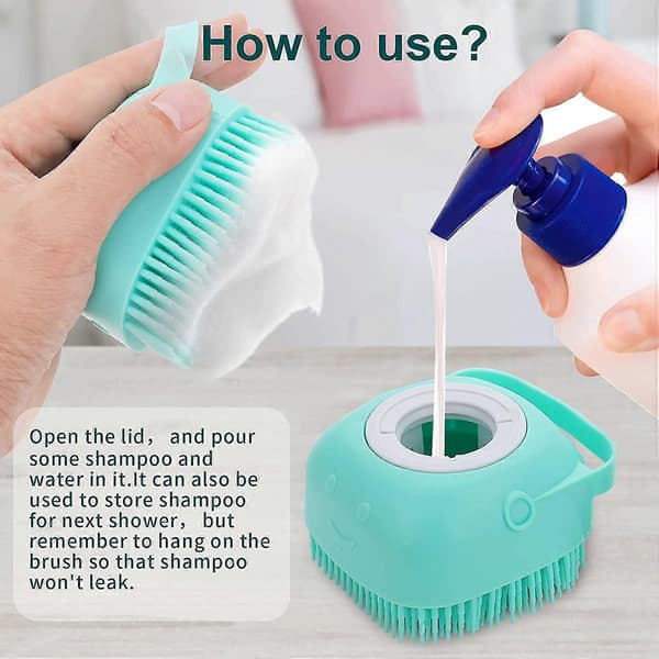 Hundebadebørste, kæledyrsmassagebørste shampoo-dispenser, bløde silikonebørster gummibørster, (blå)