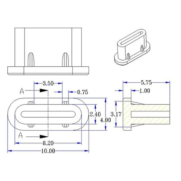 10 kpl pölysuoja USB-C / pistoke Samsungille / Type-C Musta