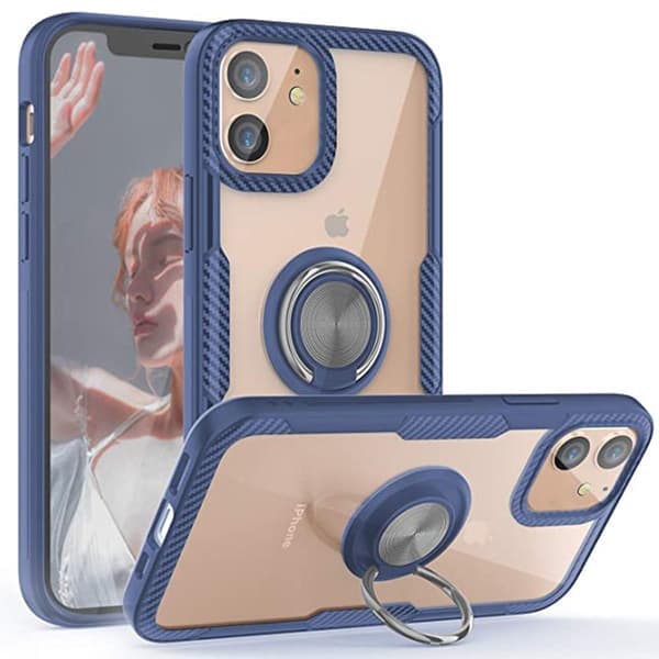 Etui med ringholder - iPhone 12 Marineblå/Sølv Marinblå/Silver