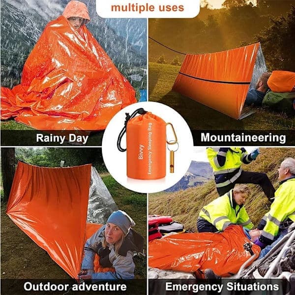 4 st Utomhus Nöd Vattentät Termisk Sovsäck Camping Överlevnad Bivacksäck Orange