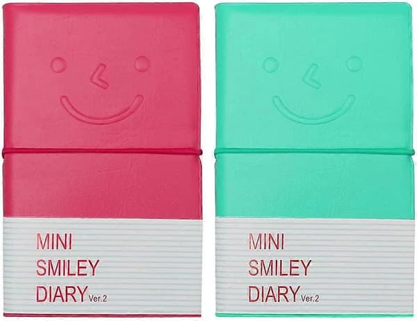 2 stk. Mini Smiley Notesbog, Mini Smiley Dagbog 2 Farver Lomme Notesbog Lille Notesblok Rejsearrangør