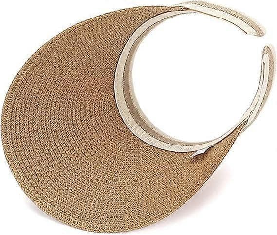 Kvinders store strandhat med bred skygge, stråsolhat, sommerhat, solhat Brun Brown