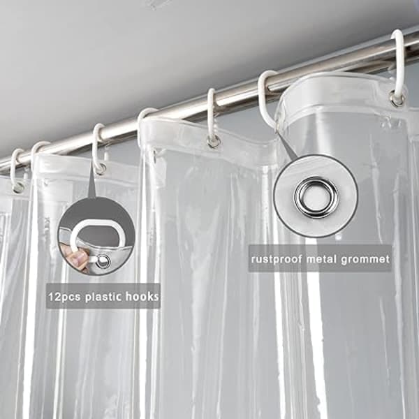 Extra långt transparent duschdraperi 180x200cm, Transparent