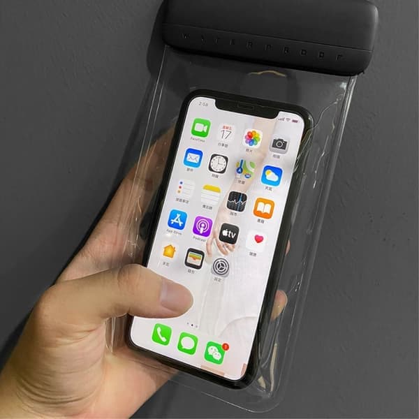 Universal IPX8 Vandtæt Gennemsigtigt Etui til 7-tommer Telefoner - Sort / Sort Sort sort