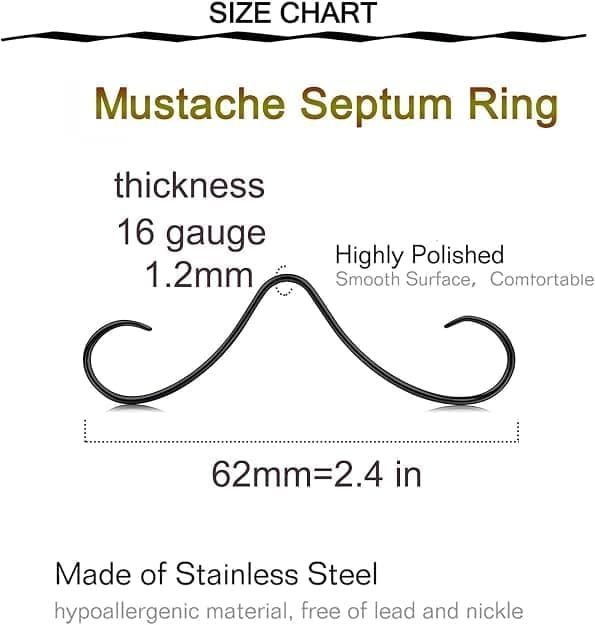 Mustasch septumring, näspiercing i metall