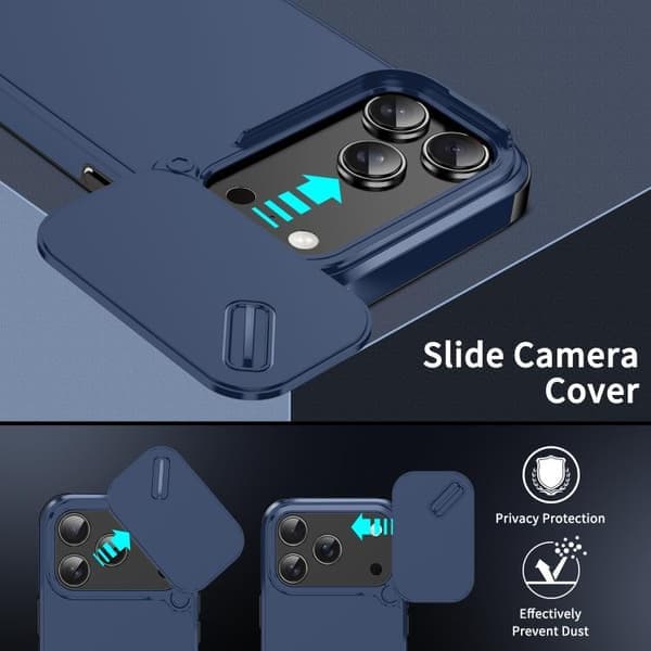 iPhone 17 Pro deksel med skyvbart kameralokk TPU + PC Blå Blå