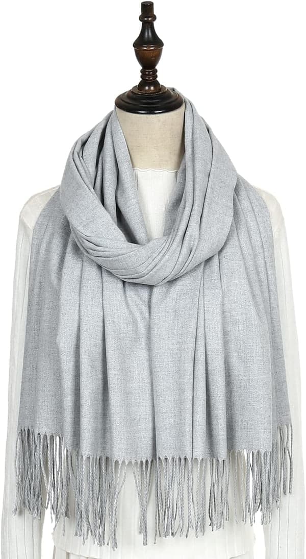 Dame Tørklæder Pashmina Sjaler og Slå-om til Bryllupssjaler til Kvinder Vinter Lysegrå Light Grey
