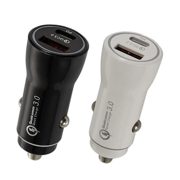 Hurtig Biloplader til iPhone 17 / iPhone 17 AIR / iPhone 17 PRO / iPhone 17 PRO MAX - Cigartænderstik USB USBC Phonillico庐_Billige Gaver Sort