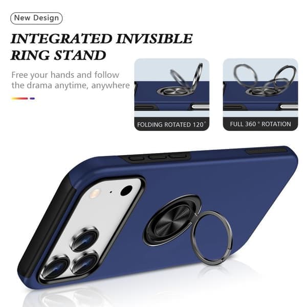 iPhone 17 Pro-deksel med magnetisk ringholder og TPU, usynlig design marineblå Marinblå