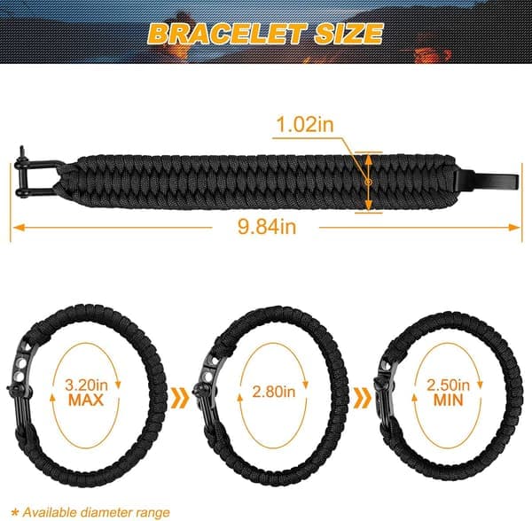Overlevelsesarmbånd, taktisk Paracord-armbånd med smidd rustfritt stål
