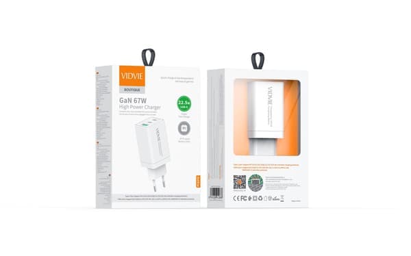 SuperRask Lader GaN 67W 3X(1x USB A - 2x USB C) iPhone 15-serien Hvit