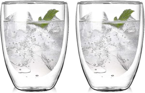 Dubbelväggiga isolerade glasmuggar (set om 2), kaffemuggar, tekoppar, dricksglas för kalla eller varma drycker (350 ml)