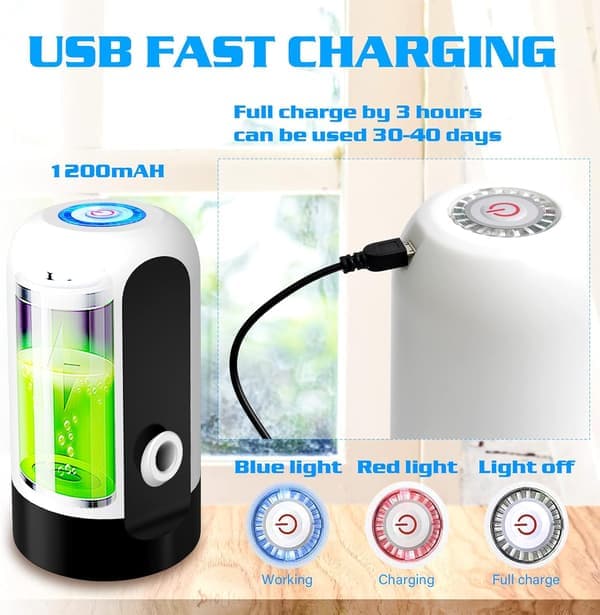 Vattenflaskpump, 5 gallon USB-laddning Automatisk dricksvattenpump, 2-5 gallon universalbehållare