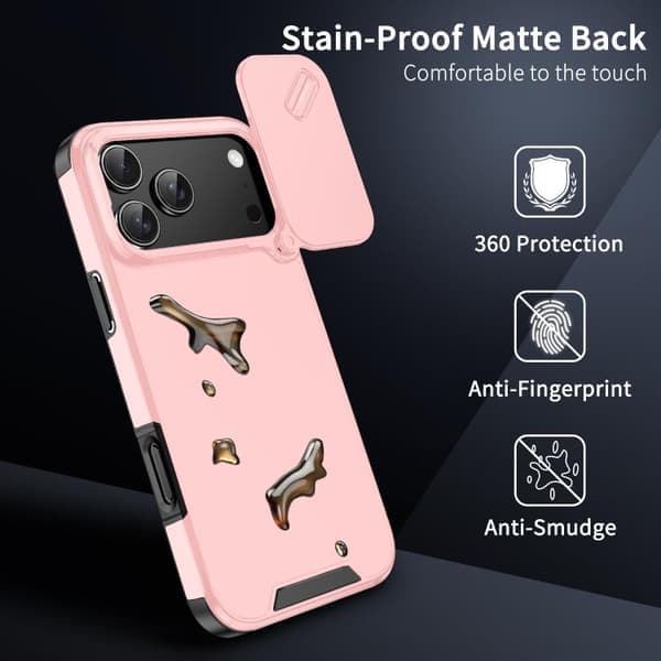 iPhone 17 Pro deksel med skyvbart kameralokk TPU + PC Rosa Rosa