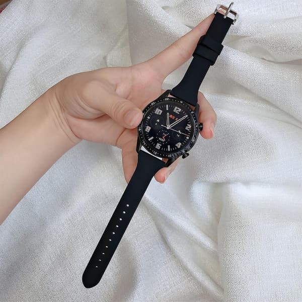 Sort Sort Silikone Armbåndsur 22mm