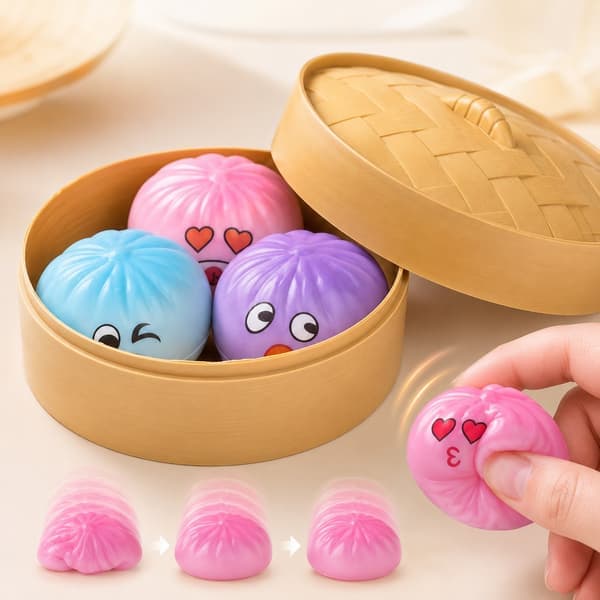 Mini Squishy Bao Bolle Blind Box Sæt – Tilfældige 3 Søde Langsomt Stigende Dumplings, Stresslindrende Fidget Legetøj Overraskelsesgave