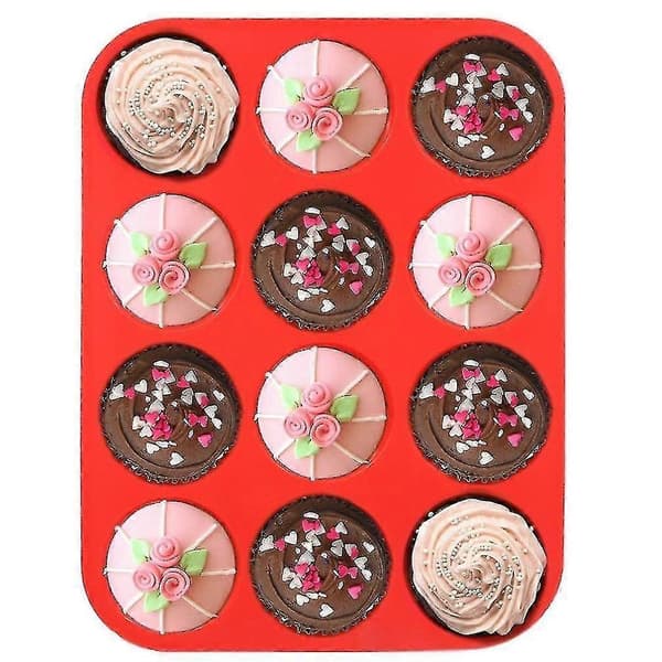 12 kop cupcake kageforme muffinform, silikone, blå, 11,61 x 8,66 x 1,18 cm