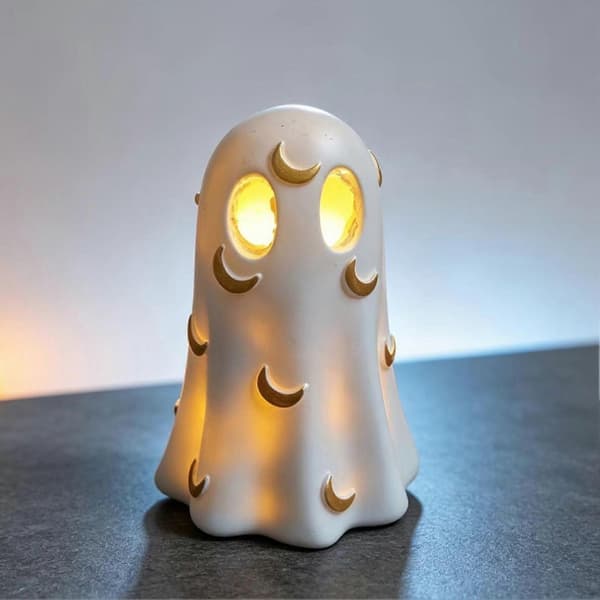 Resin spøgelse med LED – lysende figur til Halloween