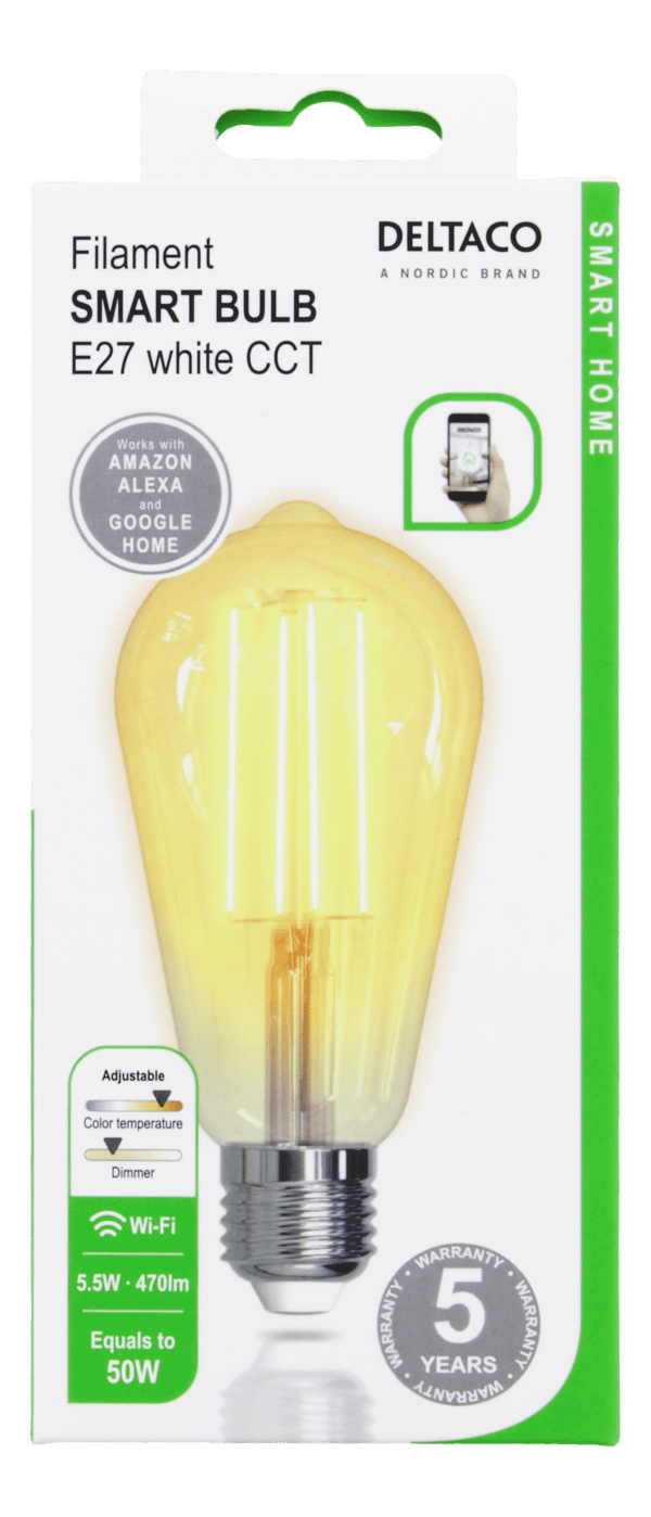 SMART H LED filamentlampe E27 WiFI 2.4GHz 5.5W 470lm Dim