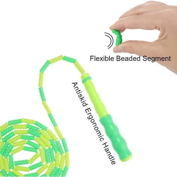 Mjukt pärlat trasselfritt segmenterat justerbart hopprep för att hålla sig i form, träning, blå + grön