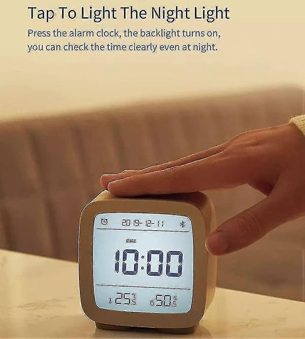 Bluetooth väckarklocka, temperatur- och luftfuktighetsdisplay LCD-skärm justerbar natt