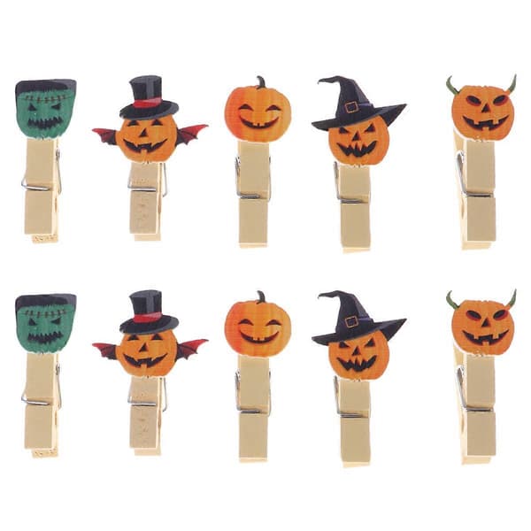 Fotopapirsklemmer Træ Halloween Græskarhoved Clips til Fest 10 Stk.