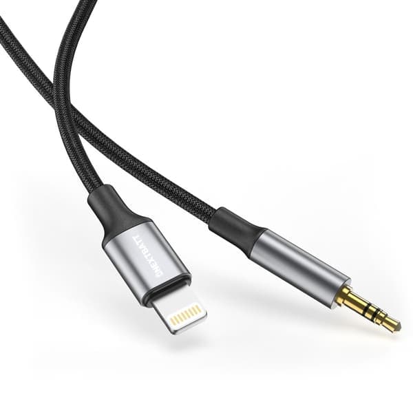NEXTBATT Lightning till 3,5 mm AUX-adapter, 1 m - Svart/Grå