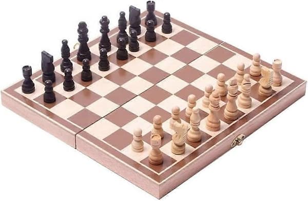 Klassiskt Vintage Standard Fällbart Schackspel i Trä, Fällbar Spelbräda Hantverkssnidat