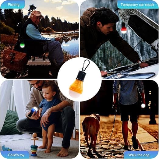 4 campinglamper, batteridrevne, lyst campingtilbehør