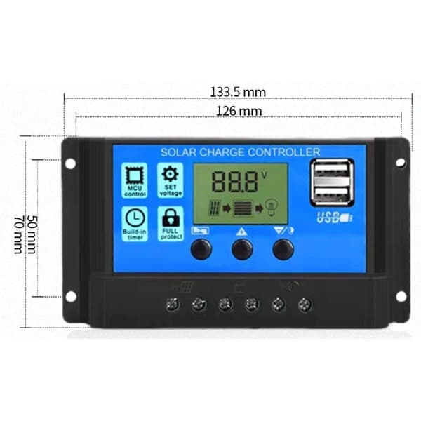 20a/30a LCD Solcellepanel Batteriregulator Ladekontroller Dobbel USB 12V/24V -Sy 20A 20A